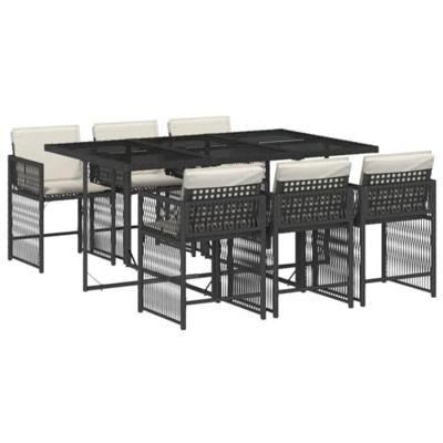 7-delige Tuinset met kussens poly rattan zwart