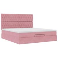 Ottoman bed met matrassen 180x200cm fluweel roze - thumbnail