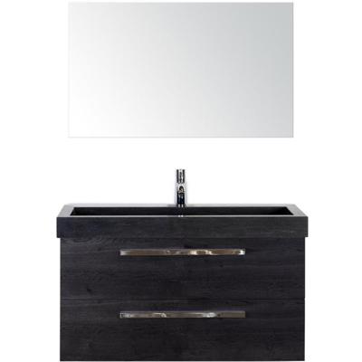 Seville Badmeubelset 100 cm - Black Oak - Wastafel Hardsteen Wit Lucca met Spiegel