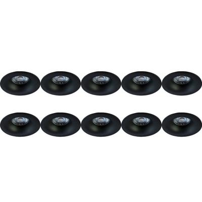 Spot Armatuur 10 Pack - Pragmi Nora Pro - GU10 Inbouwspot - Rond - Zwart - Aluminium - Ø82mm