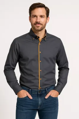 Arya Brand - Herenoverhemd - Antraciet - Harde Kraag - Katoen Arya Brand - Herenoverhemd - Antraciet - Harde Kraag - Katoen