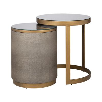 Richmond Bijzettafel 'Bloomville' Lederlook en glas, Set van 2 stuks Richmond Bijzettafel 'Bloomville' Lederlook en glas, Set van 2 stuks