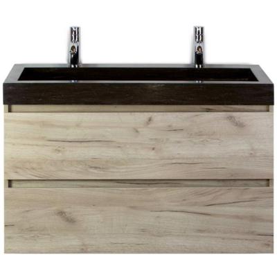 Maxx XL Badmeubelset 100 cm - Craft Oak - Wastafel Lucca 2 Kraangaten