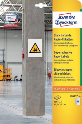 Avery-Zweckform L7873-20 ( 45.7 x 21.2 mm, Wit, 960 stuk(s), Permanent hechtend, Sterk hechtend Avery-Zweckform L7873-20 ( 45.7 x 21.2 mm, Wit, 960 stuk(s), Permanent hechtend, Sterk hechtend