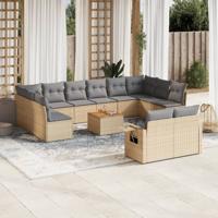 13-delige Loungeset met kussens poly rattan beige - thumbnail