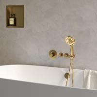 Badkraan Brauer Gold Edition Thermostatisch Inbouw Rond Geborsteld Goud PVD 3 Greeps 4 Gats met Handdouche en Badvulcombinatie - thumbnail