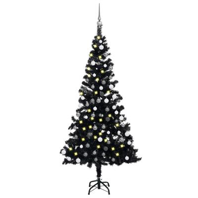 VidaXL Kunstkerstboom met verlichting en kerstballen 150 cm pvc zwart VidaXL Kunstkerstboom met verlichting en kerstballen 150 cm pvc zwart