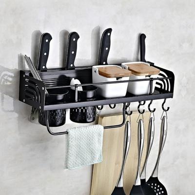 B versie 50cm 2 kopjes 10 haken keuken multifunctionele wand-gemonteerde kruiderij houder opberg rek (zwart)