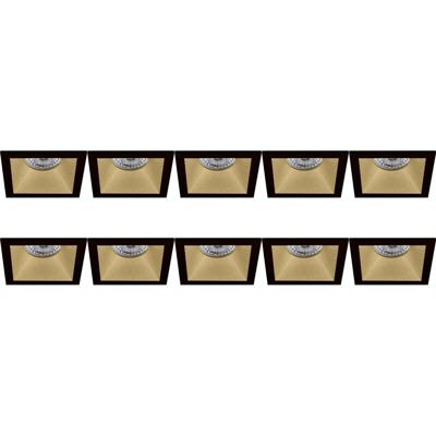 Spot Armatuur 10 Pack - Pragmi Pollon Pro - GU10 Inbouwspot - Vierkant - Zwart/Goud - Aluminium - Verdiept - 82mm