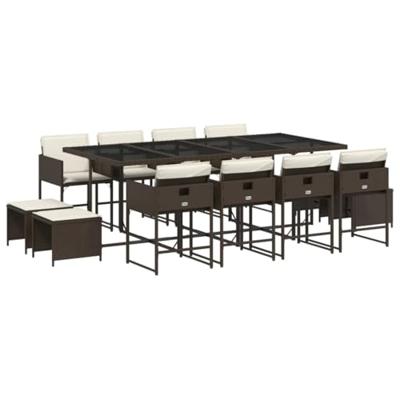 13-delige Tuinset met kussens poly rattan bruin
