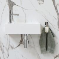 INK Contra Fontein - 40x22x12cm - wasbak rechts - 1 kraangat - polystone wit glans 3201031 - thumbnail