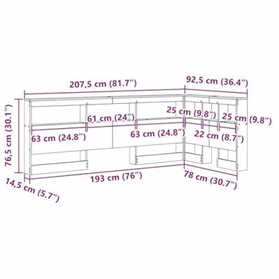 Opberghoofdbord met plank Zwart eiken 75 cm Bewerkt hout