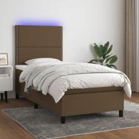 Boxspring met matras en LED stof donkerbruin 90x190 cm - thumbnail