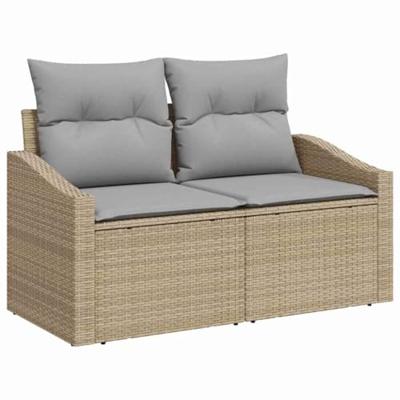 Tuinbankenset met kussen met opslag 6 pcs Beige poly rattan