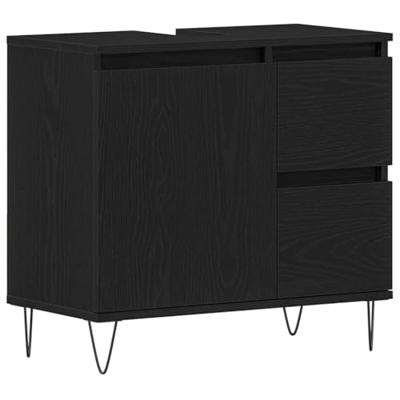 3-delige badkamermeubelset Zwart eiken Bewerkt hout