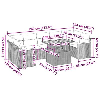 8-delige Loungeset met kussens poly rattan acacia zwart