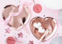 Metallic Feestbordjes Hartje Rosé goud (6st) - thumbnail