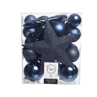 Decoris Kerstballen Plastic mix+piek 33st nachtblauw
