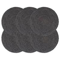 VidaXL Placemats 6 st rond 38 cm jute donkergrijs - thumbnail