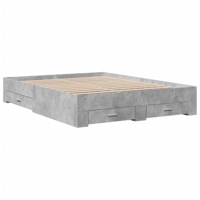 Bedframe met lades bewerkt hout betongrijs 150x200 cm - thumbnail