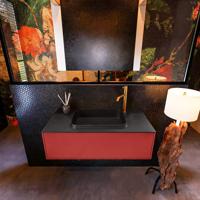 Badkamermeubelset Mondiaz Erin 100 cm met 1 Lade met RIDGE Wastafel Midden Urban met 1 kraangat Greeploos Mat Fire - thumbnail