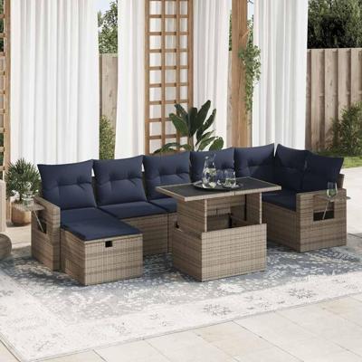 8-delige Loungeset met kussens poly rattan acacia bruin