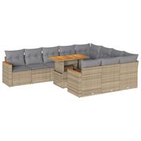11-delige Tuinset met kussens poly rattan acacia beige - thumbnail