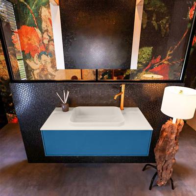 Badkamermeubelset Mondiaz Erin 100 cm met 1 Lade met RIDGE Wastafel Midden Linen met 1 kraangat Greeploos Mat Jeans