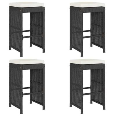 Tuinbarkrukken met kussens 4 st poly rattan zwart