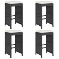 Tuinbarkrukken met kussens 4 st poly rattan zwart - thumbnail