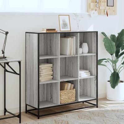 Boekenkast 97,5x33x107,5 cm bewerkt hout en metaal grijs sonoma