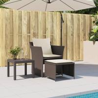 Tuinstoel met voetenbank poly rattan bruin - thumbnail