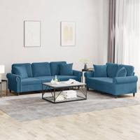 2-delige Loungeset met kussens fluweel blauw - thumbnail