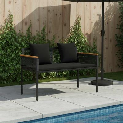 Tuinbank met kussen Zwart 117 x 54 x 74.5 cm poly rattan