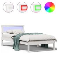 Bedframe met LED -striplichten met hoofdeinde Wit 80 x 200 cm Grenenhout - thumbnail