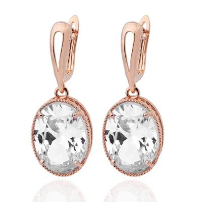 Deja Jewels Oorbellen met Ovale Glassteen Hangers - Dames, Rosegoudkleurige Afwerking, Transparante Glassteen