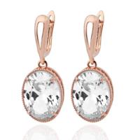 Deja Jewels Oorbellen met Ovale Glassteen Hangers - Dames, Rosegoudkleurige Afwerking, Transparante Glassteen - thumbnail