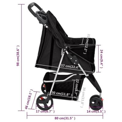 VidaXL Hondenwagen inklapbaar 80x46x98 cm oxford stof zwart - thumbnail