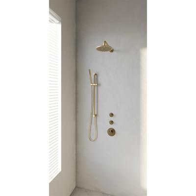 Regendoucheset Inbouw Brauer Gold Edition Thermostatisch 20 cm met Gebogen Wandarm, Glijstang en Handdouche Staaf Losse Stopkranen Geborsteld Goud Regendoucheset Inbouw Brauer Gold Edition Thermostatisch 20 cm met Gebogen Wandarm, Glijstang en Handdouche Staaf Losse Stopkranen Geborsteld Goud