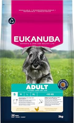 Eukanuba Hondenvoer Droog met verse kip voor kleine rassen, premium droogvoer voor volwassen honden, 3 kg
