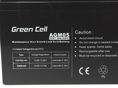 Green Cell Green Cell - USV-Akku - 1 x Batterie - Sealed Lead Acid (SLA) Loodaccu 12 V 7.2 Ah Loodgel (b x h x d) 151 x 95 x 65 mm Kabelschoen 6.35 mm
