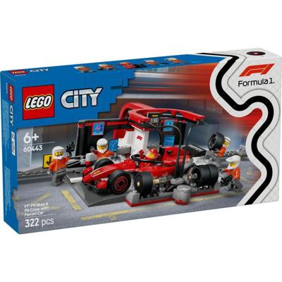 LEGO CITY F1 pitstop en pitcrew met Ferrari auto 60443