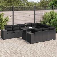 11-delige Loungeset met kussens poly rattan zwart - thumbnail