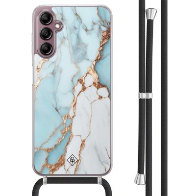 Samsung Galaxy A14 hoesje met koord - Marmer lichtblauw
