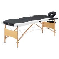 VidaXL Massagetafel inklapbaar 3 zones hout zwart en wit - thumbnail