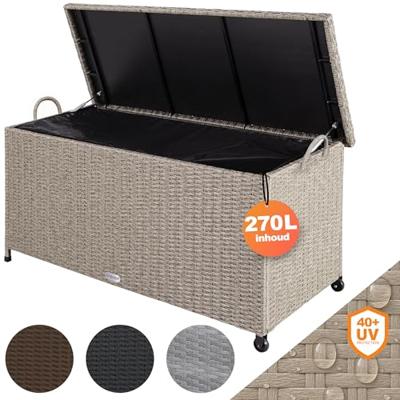 Polyrattan Kussenbox Creme 122x56x61cm met Wielen
