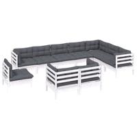10-delige Loungeset met kussens massief grenenhout wit - thumbnail