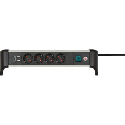 Brennenstuhl alu-office-line stekkerdoos met usb-laadfunctie 4-voudig schakel stekkerdoos