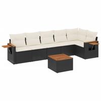 7-delige Loungeset met kussens poly rattan zwart - thumbnail