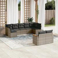 10-delige Loungeset met kussens poly rattan grijs - thumbnail